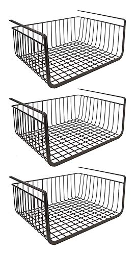 Product Cover Styleys Metal Under Shelf Basket Wire Rack for Extra Cabinet Storage 13.5-inch (13.5 Inch 3 Pcs Black)