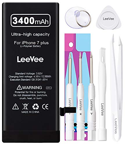 Product Cover LeeVee Replacement Battery for iPhone 7 Plus,3400mAh Super High Capacity iPhone 7 Plus All Model(A1661, A1784, A1785) Battery with Repair Tools Kits, 2 Adhesive Strips & Instructions