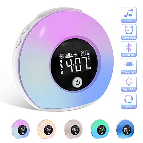 Product Cover HAUEA Wake Up Light Sunrise Alarm Clock Bluetooth Speaker Table Lamp Kids Alarm Clock for Bedrooms，5 Colored 3 Natural Sounds Bedside Light, Night Light Music Player for Kids Adults