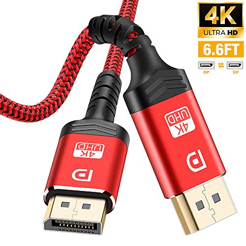 Product Cover DisplayPort Cable,Capshi 4K DP Cable Nylon Braided -(4K@60Hz, 2K@165Hz, 2K@144Hz) Gold-Plated DP to DP Cable Ultra High Speed Display Port Cable 6.6ft for Laptop PC TV etc- Gaming Monitor Cable (Red)