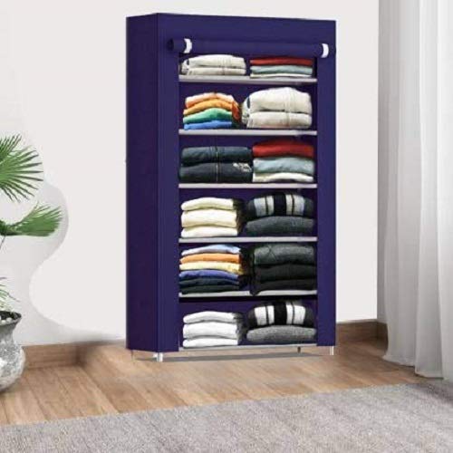 Product Cover Keekos Collapsible Wardrobe Organizer, Storage Rack for Kids and Women, Clothes Cabinet, Bedroom Organiser with 6 Layer_Navyblue