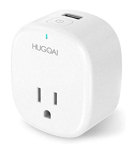 Product Cover WiFi Smart Plug, HUGOAI Smart Mini Outlet, Voice Control with Alexa & Google Home, Timer Function, Remote Control with USB, UL Listed