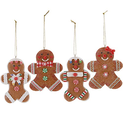 Product Cover Sea Team Assorted Clay Figurine Ornaments Traditional Gingerbread Man Doll Gingerman Hanging Charms Christmas Tree Ornament Holiday Decorations, 4.5 inches, Set of 4
