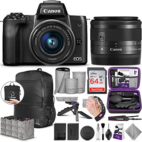 Product Cover Canon EOS M50 Mirrorless Digital Camera with EF-M 15-45mm Lens 4K Video with Advanced Photo and Travel Bundle