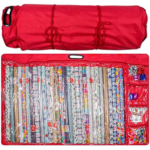 Product Cover Wrapping Paper Storage Bag Container - Christmas Birthday Wrapping Paper Organizer. Holds 30 inch Rolls. Under The Bed or Hanging Up Wrapping Paper Storage Containers for Bows and Ribbons Organizer