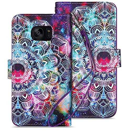 Product Cover HianDier Case for Galaxy S7 Wallet Cases with Card Holder 9 Slots Detachable PU Leather Flip Cover Shockproof Magnetic Clasp Lanyard Dual Layer Wallet Case for Samsung Galaxy S7, Mandala
