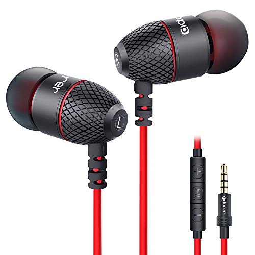 Product Cover Wired Earphones, Adorer EM10 Powerful Bass in Ear Headphones with Microphone and Volume Control, Noise Isolating Earbuds - Red