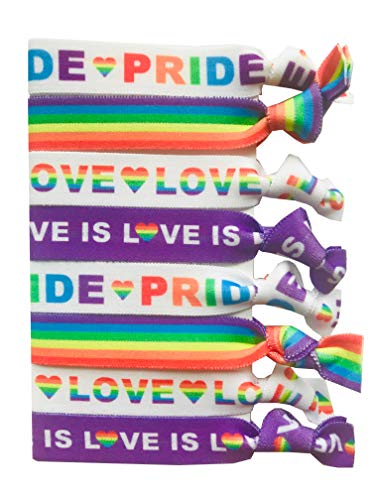 Product Cover 8 Piece Gay Pride Rainbow Hair Tie Accessories - Gay Pride Parade Festival Celebration Accessories - Pride Equality - Gay LGBTQ Bisexual Pride Party Supplies
