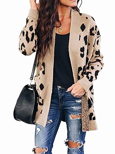 Product Cover ZESICA Women's Long Sleeves Open Front Leopard Print Button Down Knitted Sweater Cardigan Coat Outwear with Pockets