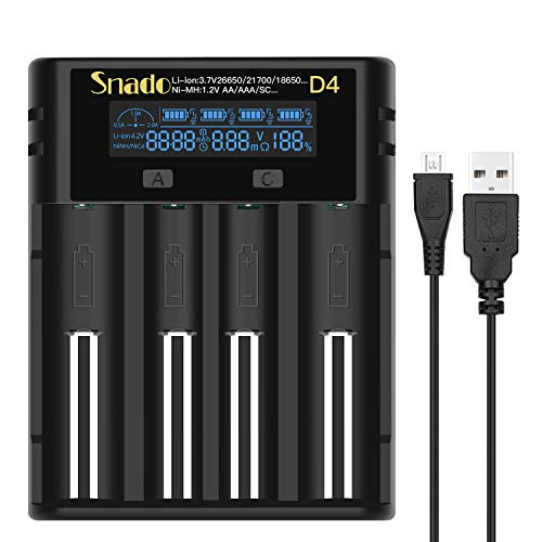 Product Cover Intelligent Charger, Snado Universal Smart Charger LCD Display for Rechargeable Batteries Li-ion Batteries 18650 18490 18350 17670 17500 16340 14500, RCR123A, Ni-MH/Ni-Cd A AA AAA Batteries (4 Slots)