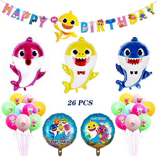 Product Cover Boecn Shark Party Supplies - Balloons, Banner Favors Pack Set for Birthday Party Decorations