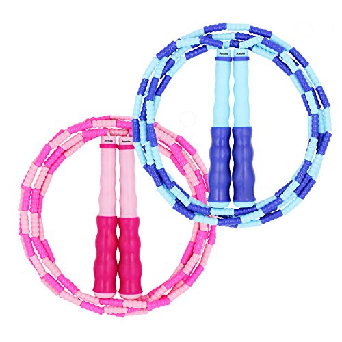 Product Cover Amble 2 Pack Jump Rope Soft Beaded Segment Jump Rope - Adjustable for Men, Women and Kids - Tangle-Free for Keeping Fit, Training, Workout and so on - 8.5 Ft (Blue/Pink)