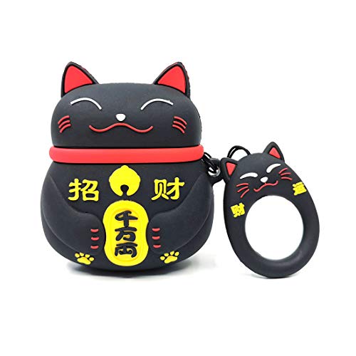 Product Cover Airpods Case, Gtinna 3D Cute Cartoon Lucky Cat Airpods Cover Soft Silicone Rechargeable Headphone Cases,AirPods Case Protective Silicone Cover and Skin for Apple Airpods 1st/2nd Charging Case (Black)