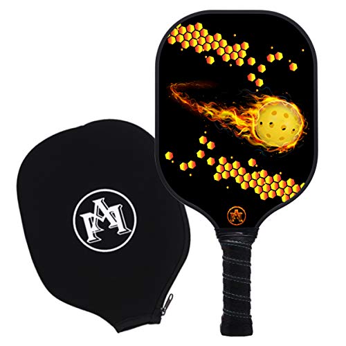 Product Cover Y YOOMALL Pickleball Paddle, Graphite Carbon Fiber Face Slight Textured Surface, Honeycomb Polymer Core, Cushion Comfort Grip, Pickleball Racket with Cover Outdoor Indoor 8oz X-Fire