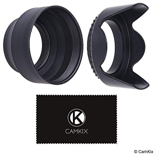 Product Cover 49mm Set of 2 Camera Lens Hoods Rubber (Collapsible) + Tulip Flower - Sun Shade/Shield - Reduces Lens Flare and Glare - Blocks Excess Sunlight for Enhanced Photography and Video
