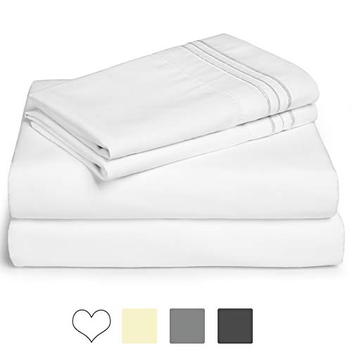 Product Cover Edilly Hotel Luxury Queen Bed Sheet Set 4 Piece - Ultra Soft Microfiber 1800 Series Bedding Deep Pocket Hypoallergenic Wrinkle & Fade Resistant (White, Queen)