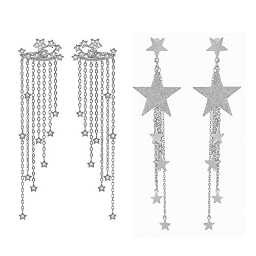 Product Cover Happrrow 2 Sets Gold Long Tassels Dangle Earring for, B:2 Silver, Size No Size