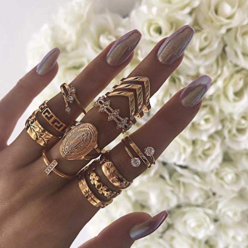 Product Cover Victray Boho Rings Gold Hollow Carved Ring Set Stylish Fashion Bracelets Hand Accessories Jewelry for Women and Girls(13 PCS)