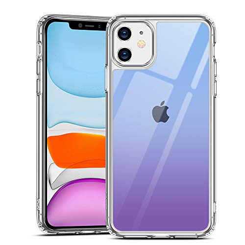 Product Cover ESR Mimic Designed for iPhone 11 Case, 9H Tempered Glass Back Cover with TPU Frame Scratch-Resistant Soft Bumper Shock Absorption Protective Case for iPhone 11, Purple Blue Crystal