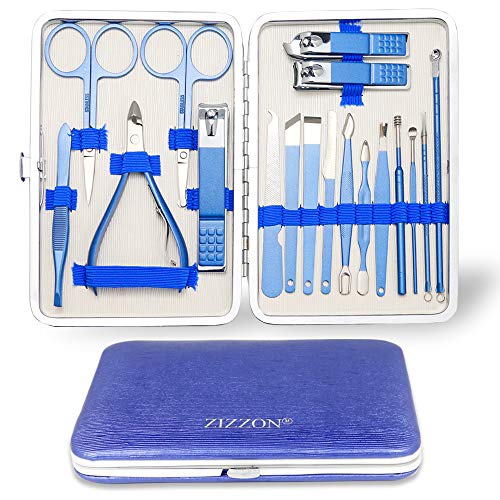Product Cover ZIZZON Manicure Set 18 in 1 Professional Pedicure Set Nail scissors Grooming Kit with Leather Travel Case Blue