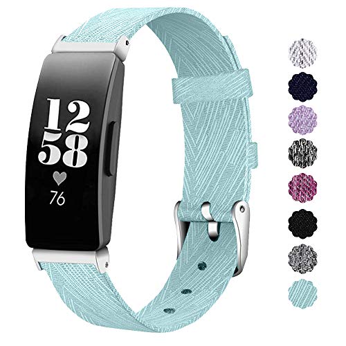 Product Cover NANW Compatible with Fitbit Inspire HR/Inspire Bands Large Small, Woven Fabric Accessories Strap Wristband Women Men for Inspire & Inspire HR Smartwatch (Silver Blue, Small (5.7