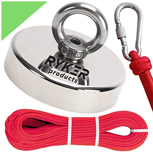 Product Cover Ryker Strong 550 LB Neodymium Fishing Magnet w/Durable 66ft Rope & Heavy Duty Locking Carabiner Clip - Best for Magnet Fishing