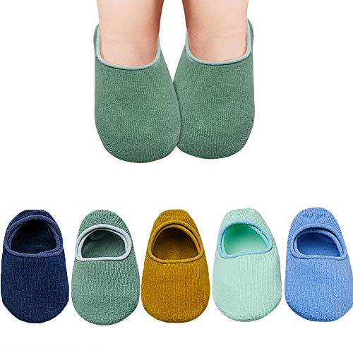 Product Cover Ehdching 5 pairs Cotton Floor Socks Toddler Baby Girls Boys Non-skid No Show Low cut Crew Socks (Color 2, 0-12 months)