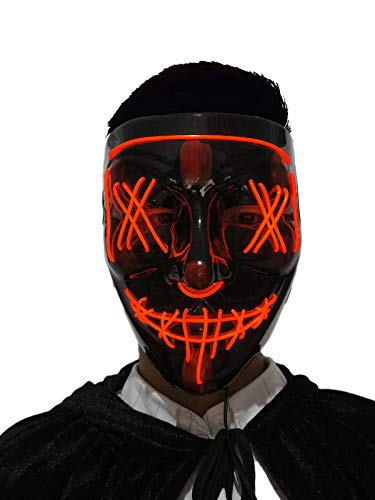 Product Cover Disrerk LED Mask - Halloween Scary Mask, EL Wire Light up for Halloween Festival Party (red)