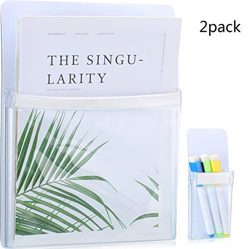 Product Cover 2 Pieces Magnetic Pencil Holder, Plastic Magnetic File Holder for Notebooks, Letter, Pen, Markers, Good for Class Whiteboard, Office, Refrigerator, Locker (L and S)