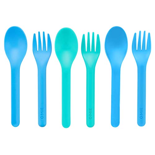 Product Cover OmieBox Kids Utensils Set - Plastic, Reusable Fork and Spoon Silverware Set for Kids, Travel, Lunch Boxes - 3 Pair (Blue/Green)