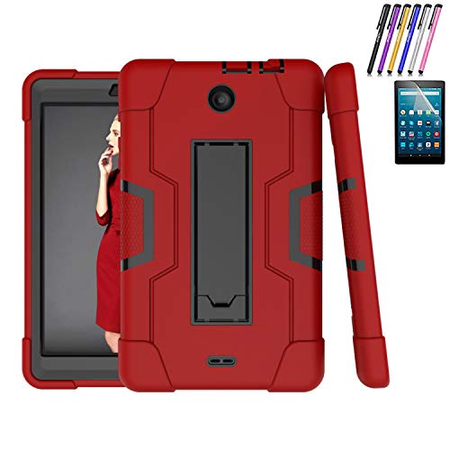 Product Cover For Alcatel 3T 8.0 2018 Case,Alcatel Joy Tab 8.0 2019 Case,Cherrry Heavy Duty Rugged Hybrid Shockproof Full-Body Protective Case Build in Kickstand With Screen Protector Film/Stylus Pen (Red/Black)