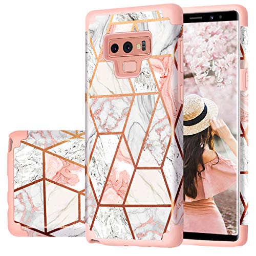 Product Cover Samsung Note 9 Case, Galaxy Note 9 Case, Fingic Rose Gold Marble Design Shiny Glitter Bumper Hybrid Hard PC Soft Rubber Anti-Scratch Shockproof Protective Case Cover for Samsung Galaxy Note 9 2018