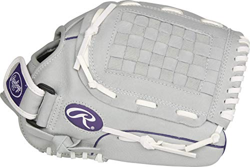 Product Cover Rawlings Sure Catch Series Fastpitch Softball Glove, Purple/Grey/White, Right Hand Throw