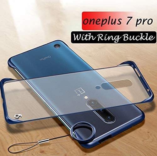 Product Cover mobistyle Ultra Thin Shockproof Frameless Matte Transparent with Ring Buckle Back Cover Case for OnePlus 7 Pro (Blue)