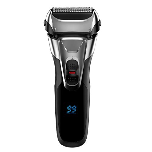 Product Cover Electric Shaver with Pop-up Trimmer for Men, Men's Electric Razor Cordless Foil Shaver, IPX7 Waterproof, Charge 1.5H Work 99 Mins, Plug and Play, USB Quick Charging, LCD Display Battery Power