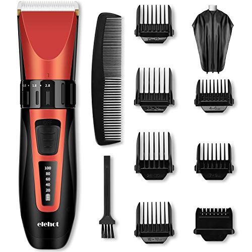 Product Cover Hair Clippers for Men Electric Trimmer Cordless Hair Cutter Grooming Kit LED Display with Stainless Steel Blades for Men & Women (Red) ELEHOT