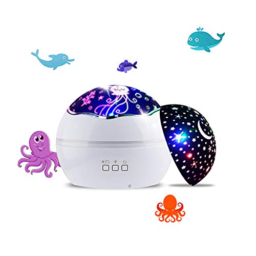 Product Cover Night Light Projector, FUBARBAR 360°Rotating Ocean Wave Projection Lamp and Birthday Stary Sky Projector for Kids Baby Toddler Nursery Bedroom -2 Sets of Film