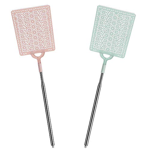 Product Cover Aracoware 2 PCS Large Extendable Fly Swatter Flyswatter PE Plastic Head Telescopic Stainless Steel Handle Fly Flapper Strong Flexible Manual Swat Set for Spiders Mosquito Insects Bugs