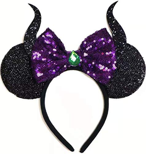 Product Cover CLGIFT Maleficent Inspired Ears, Purple Minnie Ears, Halloween minnie ears, Rainbow Sparkle Mouse Ears,Classic Red Sequin Minnie Ears (Maleficent)