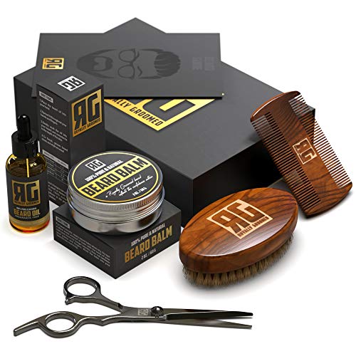 Product Cover Royally Groomed's Professional Beard Grooming Kit for Men - Durable Comb, Unscented, Natural and Organic Oils & Balm for Beard and Mustache, Fine-cut Scissors, Practical Travel Bag + Luxury Beard Gift