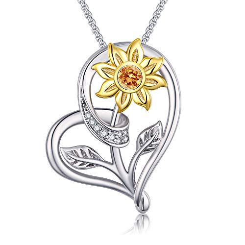 Product Cover Klurent Sunflower Love Heart Pendant Necklace Jewelry You are My Sunshine Adjustable 18-20 Inches Blessings for Women Daughter Wife Mother on Birthday Anniversary