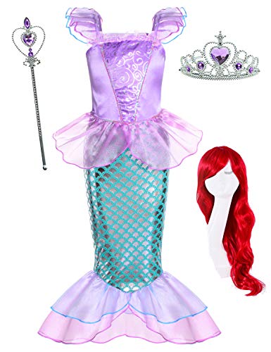 Product Cover Little Mermaid Princess Ariel Costume for Girls Dress Up Party with Wig,Gloves,Crown Mace 4-5 Years