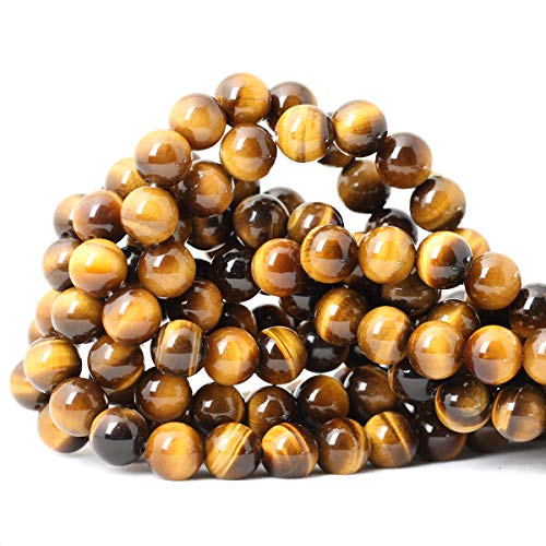 Product Cover CHEAVIAN 35PCS 10mm Natural Yellow Tiger Eye Stone Gemstone Round Loose Beads for Jewelry Making DIY Findings 1 Strand 15