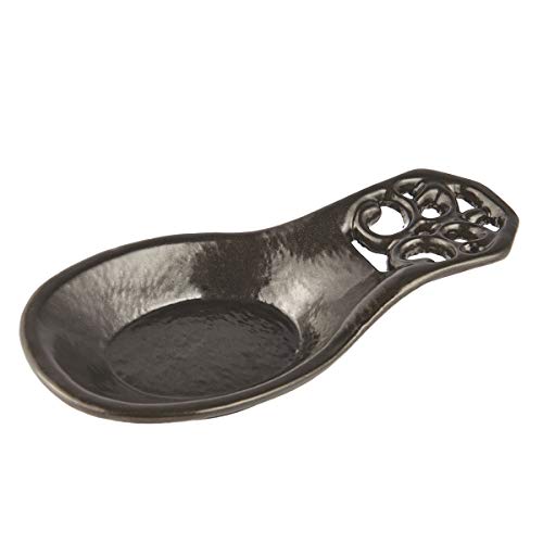 Product Cover Vintage Spoon Rest, Kitchen Spoon Rest Cast Iron Utensil Rest Ladle Spoon Holder for Cooking Home Decor, 7.9''3.7''1.1'', Coffee Gold Color