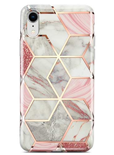 Product Cover Coolwee iPhone XR Case Marble Slim Fit Bling Glitter Sparkle Case Foil Stripe 10R Thin Cute Design Glossy Finish Soft TPU Bumper Girls Women Protective Cover for Apple iPhone XR 6.1 inch Rose Gold