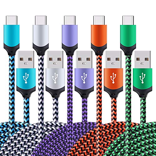 Product Cover USB C Cable, AILKIN 5pack-6.6ft Type C Cable Fast Charging Phone Charger Braided Android Cord for Samsung S10e/note 9/s10/s9/s8 Plus/A80/A50/A20, Google Pixel, Motorola, Huawei, Lg Stylo V20 V30 Wire