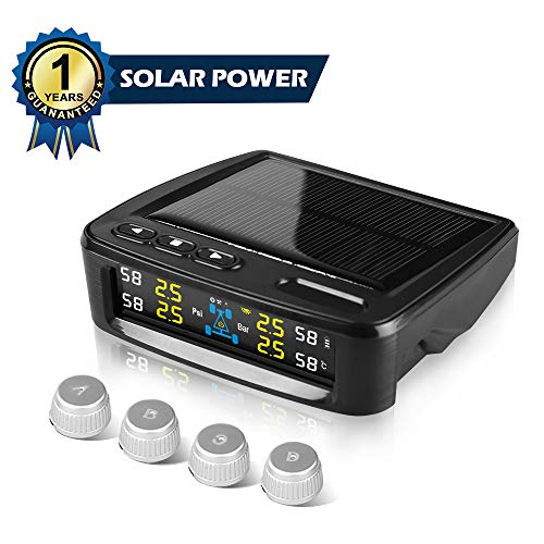 Product Cover NEWekey Solar TPMS Tire Pressure Monitoring System,Wireless TPMS Solar Power Universal with 4 External Sensors Real-time TPMS System Display 4 Tires' Pressure & Temperature with HD LCD Screen