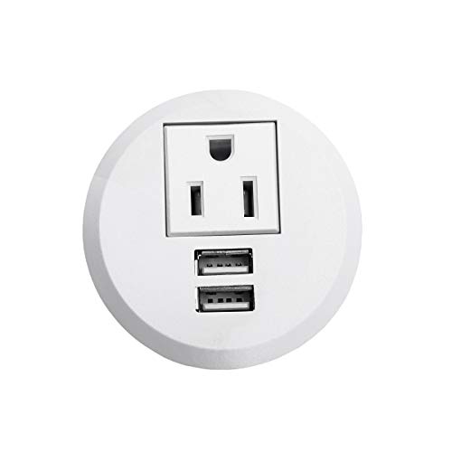 Product Cover Desktop Power Grommet USB Outlet 2 Inch Hole Desk Grommet Power Outlet Build-in 1 US Standard Outlet and 2 USB Charging Station with 6.56 FT Extension Power Cord for Office Home Furniture Hotel