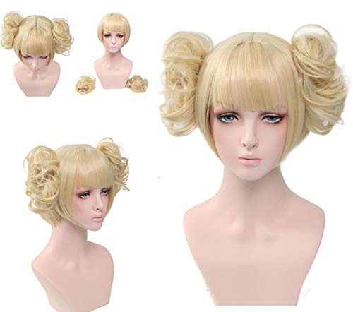 Product Cover PATTNIUM Short Straight Blonde Wig Include 2 Detachable Buns with Clips Cosplay Halloween Costume Synthetic Wig Blonde