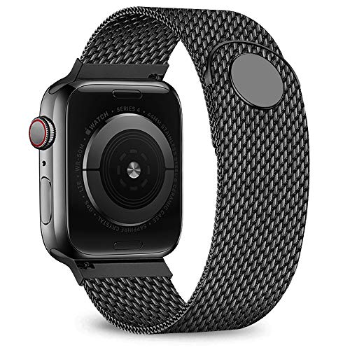 Product Cover jwacct Compatible for Apple Watch Band 42mm 44mm, Adjustable Stainless Steel Mesh Wristband Sport Loop for iWatch Series 5 4 3 2 1,Black